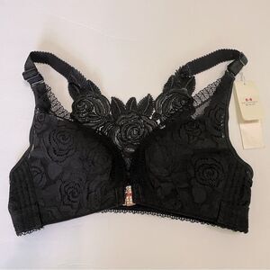 Doosinki Comfort Rose Bra 34/75 Front Closure Black Lace Comfy Rhinestone Clasp